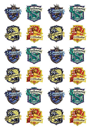 24 x Kuchen-, Backwarendekoration aus Esspapier mit Motiv „Harry-Potter-Wappen“, zum Hinstellen von Ediblecakedecorations