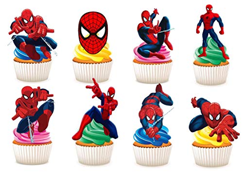 30 x Kuchendekorationen aus Esspapier, Motiv: Spiderman-Party, aufstellbar von Ediblecakedecorations