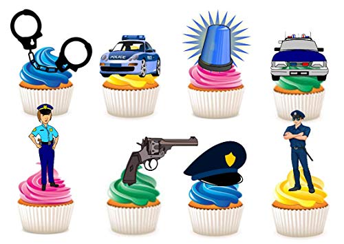 34 x Polizei Polizist Mottoparty Stand Up Essbare Papier Cupcake Topper Kuchen Dekorationen von Ediblecakedecorations