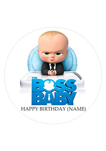 Tortenaufsatz, rund, personalisierbar, "The Boss Baby", 19 cm, essbar, Reispapier, Kuchendekoration, Geburtstag, 1 Stück von Ediblecakedecorations