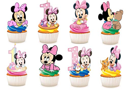 Tortendekoration aus Esspapier, Cupcake-Aufsatz für den 1. Geburtstag, Motiv: Minnie Maus, essbar, 30 Stück von Ediblecakedecorations