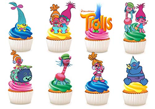 Trolls Cupcake-Dekoration, essbar, Papier, 33 Stück von Ediblecakedecorations