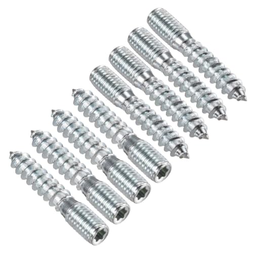 Edinstry Doppelendgewinde-Dübelschrauben aus Karbonstahl, selbstschneidende Schrauben, Stockschrauben, Holzgelenk, Möbelbeine, M10 x 50 mm, 8 Stück von Edinstry