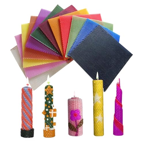 Editbar 12 Stück Bienenwachs-Kerzenherstellungs Set,12 Farben Bienenwachsplatten Für Kerzen, 20*20cm，Bienenwachskerzen,Machen Sie Ihre Eigenen Kerzen,Zur Kerzenherstellung, Basteln, Weihnachtskerzen von Editbar