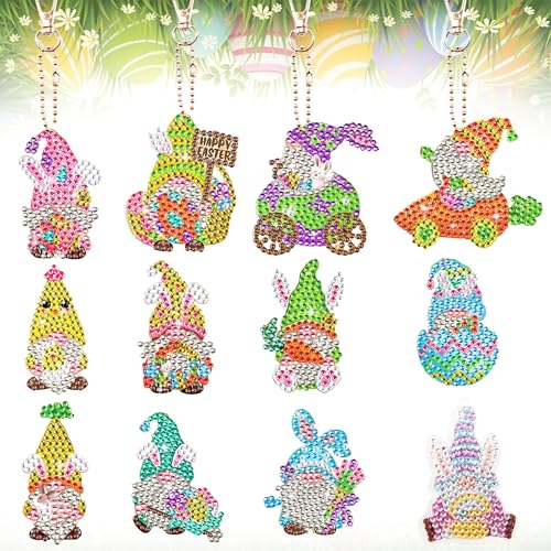 Editbar 12 Stück Diamond Painting Ostern Osterei Set,Diamond Kunst Painting Anhänger Ostern,Osterwichtel-Diamantmalerei,DIY-Diamant-Malset für Kinder,Ostern Diamant Malerei Bastelset DIY Geschenk von Editbar