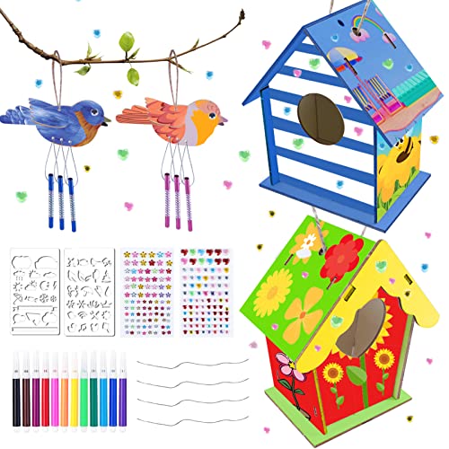 DIY Vogelhaus Bausatz für Kinder, DIY Bastelset Kinder zu Bauen und Malen, Spielzeug Geschenke für Jungen Mädchen, für Geburtstag Jungen und Mädchen, Holz Vogelhaus Puzzle Machen Set von Editbar