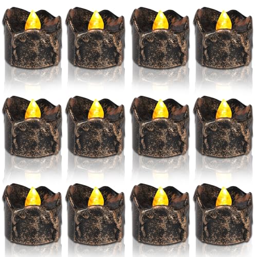 Editbar Halloween flammenlose Votivkerzen,12 Set flackender LED Teelichter ideal für Halloween,LED Votivkerzen, realistische Votiv-LED-Kerzen,schwarze LED Kerzen Editbar Halloween flammenlose Votivkerzen,12 Set flackender LED Teelichter ideal für Halloween,LED Votivkerzen, realistische Votiv-LED-Kerzen,schwarze LED Kerzen von Editbar