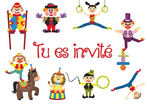 10 Einladungskarten Clowns de Circa auf Französisch für einen Kindergeburtstag oder eine Party mit Clowns (10979 FR) von Edition Colibri
