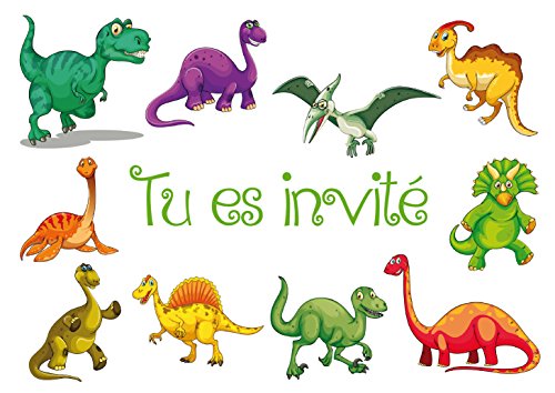 10 Einladungskarten Dinosaurier auf Französisch für einen Kindergeburtstag oder eine Mottoparty zur Urgeschichte (10977 FR) von Edition Colibri
