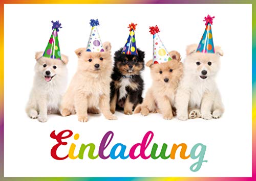 EDITION COLIBRI 10 Einladungskarten PARTY-HUNDE/Geburtstagseinladungen mit jungen Hunden für Kindergeburtstage von Mädchen und Jungen (11077) von Edition Colibri