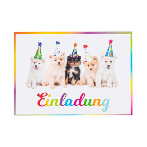 EDITION COLIBRI 10 Einladungskarten PARTY-HUNDE/Geburtstagseinladungen mit jungen Hunden für Kindergeburtstage von Mädchen und Jungen (11077) von Edition Colibri