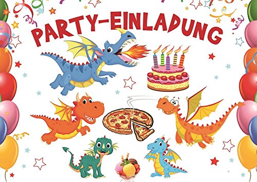 10-er Set Lustige Dinosaurier/Drachen-Einladungskarten zum Kindergeburtstag/Geburtstagseinladungen zum Pizza-Essen von EDITION COLIBRI (10863) von Edition Colibri