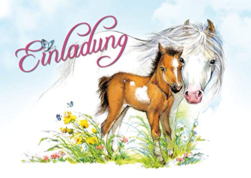 Edition Colibri 10 Pferde-Einladungen zum Kindergeburtstag für Mädchen oder Jungen: 10-er Set liebevoll illustrierte Pferde-Einladungskarten zum Geburtstag (11070) von Edition Colibri