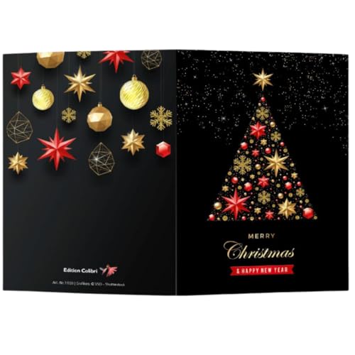 10 Weihnachtskarten "FESTLICHER WEIHNACHTSBAUM" mit Umschlag/Kuvert - 10 St. elegante Klappkarten mit Christbaum-Motiv im Set mit passenden Umschlägen (11133) von Edition Colibri