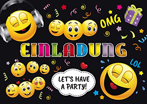10 LUSTIGE SMILEY-EINLADUNGEN/Emoji-Einladungskarten zum Kindergeburtstag für Mädchen und Jungen oder zur Disko-Party von EDITION COLIBRI (11016) von Edition Colibri
