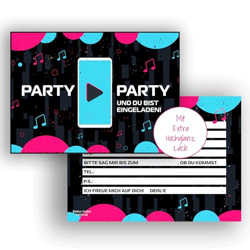 Edition Colibri 10 Einladungskarten Geburtstag TikTok, Partyeinladung, Einladung Kindergeburtstag Junge und Mädchen, Geburtstagseinladungen Teenager von Edition Colibri