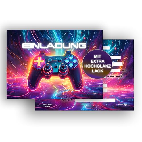 Edition Colibri 10 Einladungskarten Kindergeburtstag, A6, Einladung für 2.,3.,4. Geburtstag, Einladung zum Geburtstag Junge und Mädchen (6.Zocker) von Edition Colibri