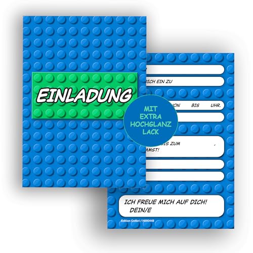 Edition Colibri 10 Einladungskarten Kindergeburtstag Bausteine, blau, A6, Partyeinladung L.E.G.O., Einladung zum Geburtstag Junge und Mädchen Edition Colibri 10 Einladungskarten Kindergeburtstag Bausteine, blau, A6, Partyeinladung L.E.G.O., Einladung zum Geburtstag Junge und Mädchen von Edition Colibri