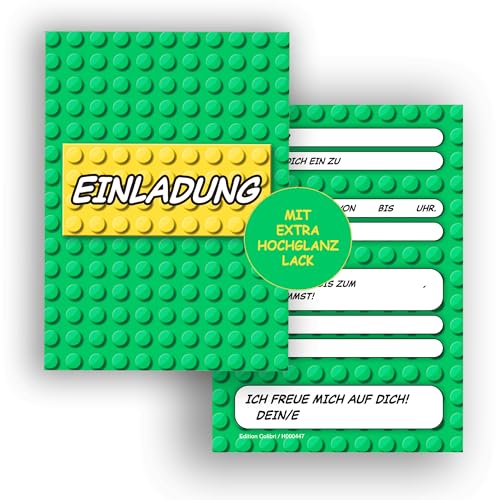 Edition Colibri 10 Einladungskarten Kindergeburtstag Bausteine, grün, A6, Partyeinladung L.E.G.O., Einladung zum Geburtstag Junge und Mädchen Edition Colibri 10 Einladungskarten Kindergeburtstag Bausteine, grün, A6, Partyeinladung L.E.G.O., Einladung zum Geburtstag Junge und Mädchen von Edition Colibri