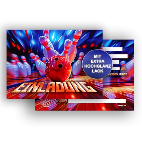Edition Colibri 10 Einladungskarten Kindergeburtstag Bowling, A6, Partyeinladung für Bowlingspiel, Einladung zum Geburtstag Junge und Mädchen von Edition Colibri