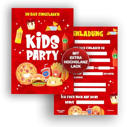 Edition Colibri 10 Einladungskarten Kindergeburtstag Burger, A6, Partyeinladung für Fastfood Party, Einladung zum Geburtstag Junge und Mädchen von Edition Colibri
