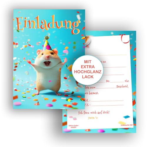 Edition Colibri 10 Einladungskarten Kindergeburtstag Hamster, Tierparty, A6, Partyeinladung für lustige Party, Einladung zum Geburtstag Junge und Mädchen Edition Colibri 10 Einladungskarten Kindergeburtstag Hamster, Tierparty, A6, Partyeinladung für lustige Party, Einladung zum Geburtstag Junge und Mädchen von Edition Colibri