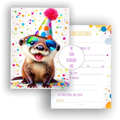 Edition Colibri 10 Einladungskarten Kindergeburtstag Mädchen und Kinder, Tier Geburtstag, coole, lustige Einladungen, Otter, Einladungskarten Teenager von Edition Colibri
