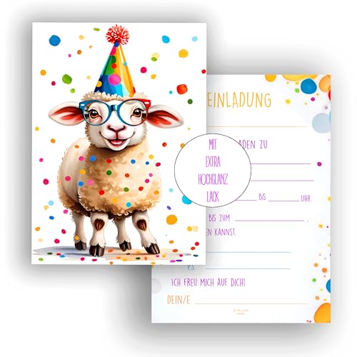 Edition Colibri 10 Einladungskarten Kindergeburtstag Mädchen und Kinder, Tier Geburtstag, coole, lustige Einladungen, Schaf, Einladungskarten Teenager Edition Colibri 10 Einladungskarten Kindergeburtstag Mädchen und Kinder, Tier Geburtstag, coole, lustige Einladungen, Schaf, Einladungskarten Teenager von Edition Colibri