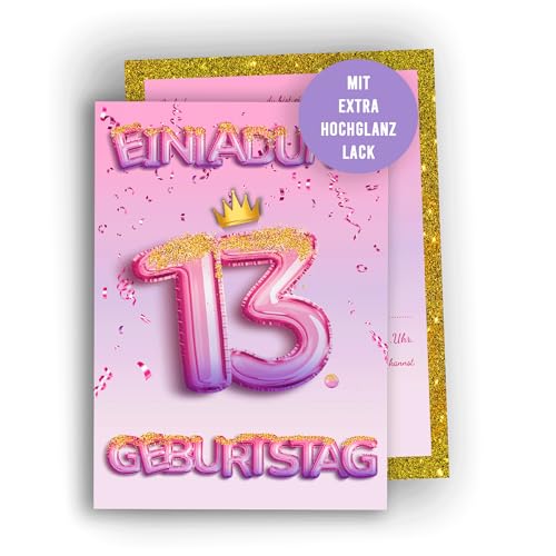 Edition Colibri 10 Einladungskarten Kindergeburtstag Rosa, Glitzer, Partyeinladung, Einladung Kindergeburtstag Mädchen, Einladung 13. Geburtstag, Lustige Einladungskarten Kindergeburtstag, A6 von Edition Colibri