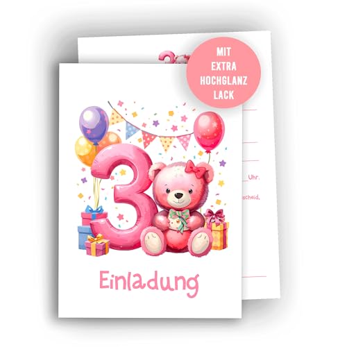 Edition Colibri 10 Einladungskarten zum 3. Geburtstag Mädchen & Jungen – Bär mit Ballons, süße Geburtstagseinladung für Kinder, Premium Qualität, A6 Edition Colibri 10 Einladungskarten zum 3. Geburtstag Mädchen & Jungen – Bär mit Ballons, süße Geburtstagseinladung für Kinder, Premium Qualität, A6 von Edition Colibri