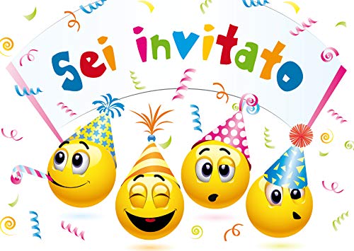 Edition Colibri 10 Einladungen für Geburtstagsparty, Motiv: Smiley / Smiley / Kindergeburtstag / in italienischer Sprache (10719 IT) von Edition Colibri