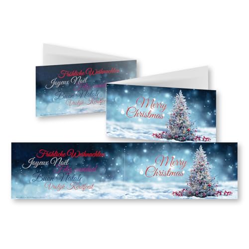 Edition Colibri 10 nostalgische Weihnachtskarten im Set mit Umschlag: DIN Lang (42 x 10,5 cm), Weihnachtsbaum, Klappkarten, Schnee, mehrsprachig (11163) von Edition Colibri