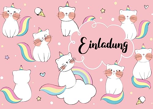 Edition Colibri 10 Einhorn-Katzen-Einladungen: Geburtstagseinladungen Kinder, Mädchen, 10-er Set, Einhorn, Katzen, rosa, Regenbogen, Einladungskarten zum Kindergeburtstag (11139DE) von Edition Colibri