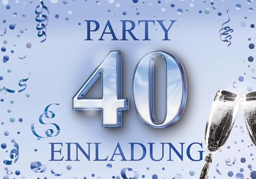 Edition Colibri Einladungskarten Geburtstag, 10 Stück, Format A6, Karten-Set, Einladung zum Beschriften, Party (Blau, 40) von Edition Colibri