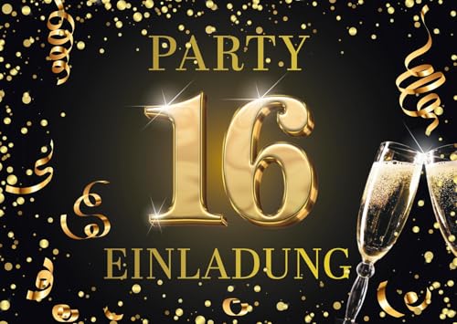 Edition Colibri Einladungskarten zum 16. Geburtstag, 10 Stück, Format A6, Karten-Set, zum Beschriften, Einladung, Party schwarz, gold (11168 DE) von Edition Colibri