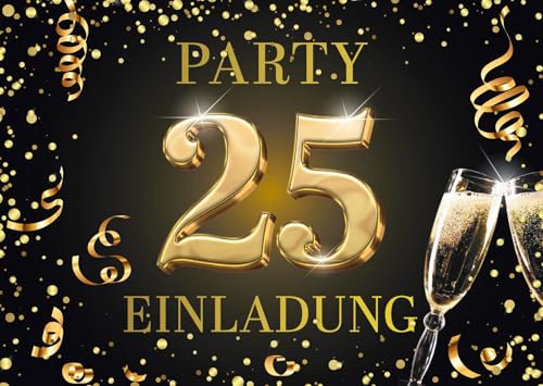 Edition Colibri Einladungskarten zum 25. Geburtstag, 10 Stück, Format A6, Karten-Set, Einladung, zum Beschriften, Party schwarz, gold (11171 DE) von Edition Colibri