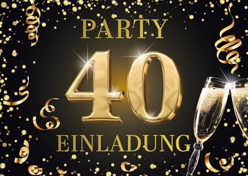 Edition Colibri Einladungskarten zum 40. Geburtstag, 10 Stück, Format A6, Karten-Set, Einladung, zum Beschriften, Party schwarz, gold (11174 DE) von Edition Colibri