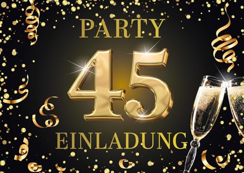 Edition Colibri Einladungskarten zum 45. Geburtstag, 10 Stück, Format A6, Karten-Set, Einladung, zum Beschriften, Party schwarz, gold (11175 DE) von Edition Colibri