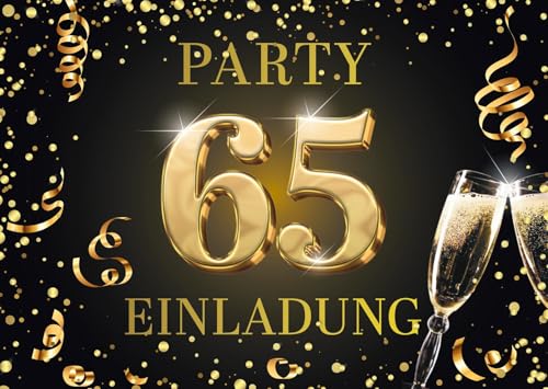 Edition Colibri Einladungskarten zum 65. Geburtstag, 10 Stück, Format A6, Karten-Set, Einladung, zum Beschriften, Party schwarz, gold (11179 DE) von Edition Colibri