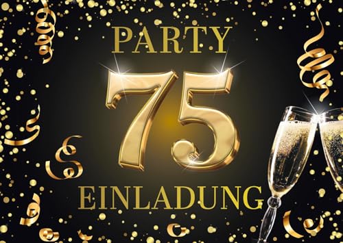 Edition Colibri Einladungskarten zum 75. Geburtstag, 10 Stück, Format A6, Karten-Set, Einladung, zum Beschriften, Party schwarz, gold (11181 DE) von Edition Colibri