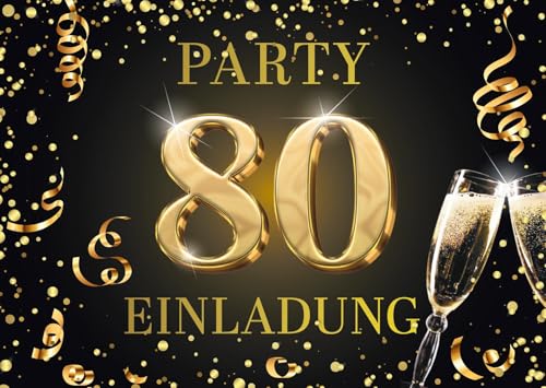 Edition Colibri Einladungskarten zum 80. Geburtstag, 10 Stück, Format A6, Karten-Set, Einladung, zum Beschriften, Party schwarz, gold (11182 DE) von Edition Colibri