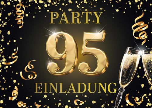 Edition Colibri Einladungskarten zum 95. Geburtstag, 10 Stück, Format A6, Karten-Set, Einladung, zum Beschriften, Party schwarz, gold (11185 DE) von Edition Colibri