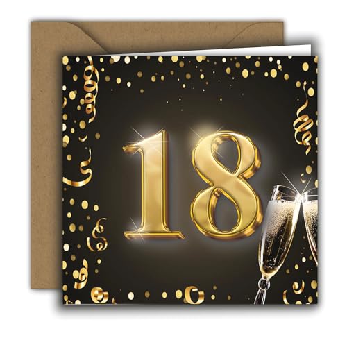 Edition Colibri Glückwunschkarte 18. Geburtstag – hochwertige Klappkarte mit Umschlag für Frau & Mann – quadratische Geburtstagskarte – ideal für Geldgeschenk oder Gutschein, gold, 15 x 15 cm Edition Colibri Glückwunschkarte 18. Geburtstag – hochwertige Klappkarte mit Umschlag für Frau & Mann – quadratische Geburtstagskarte – ideal für Geldgeschenk oder Gutschein, gold, 15 x 15 cm von Edition Colibri