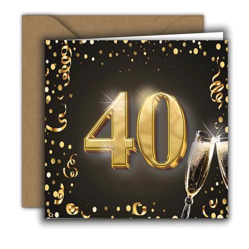 Edition Colibri Glückwunschkarte 40. Geburtstag – hochwertige Klappkarte mit Umschlag für Frau & Mann – quadratische Geburtstagskarte – ideal für Geldgeschenk oder Gutschein, gold, 15 x 15 cm von Edition Colibri