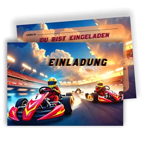 Edition Colibri Rennfahrer Einladungskarte – Coole Go-Kart Szene – Kindergeburtstag oder Party | Set mit 10 flachen Karten (A6) – Rückseite zum Beschreiben von Edition Colibri