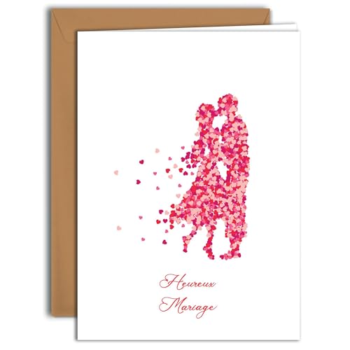 Edition Colibri Romantische Hochzeitskarte – Paar-Silhouette mit Herzen (1) | große Klappkarte (A4) – inklusive Kraftpapier-Umschlag – Innenseite blanko von Edition Colibri