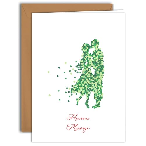 Edition Colibri Romantische Hochzeitskarte – Paar-Silhouette mit Herzen (2) | große Klappkarte (A4) – inklusive Kraftpapier-Umschlag – Innenseite blanko von Edition Colibri