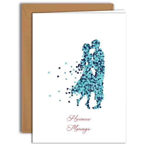 Edition Colibri Romantische Hochzeitskarte – Paar-Silhouette mit Herzen (3) | große Klappkarte (A4) – inklusive Kraftpapier-Umschlag – Innenseite blanko von Edition Colibri