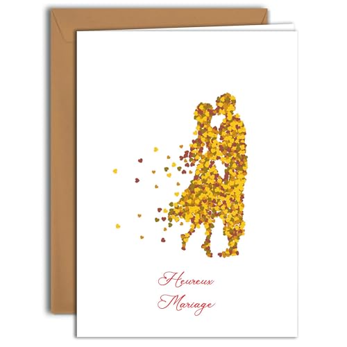 Edition Colibri Romantische Hochzeitskarte – Paar-Silhouette mit Herzen (4) | große Klappkarte (A4) – inklusive Kraftpapier-Umschlag – Innenseite blanko von Edition Colibri