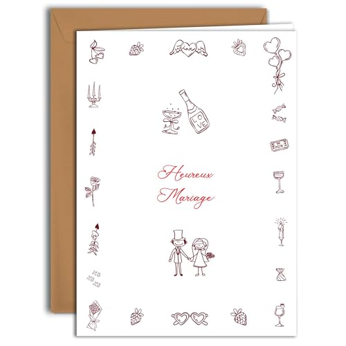 Edition Colibri Romantische Hochzeitskarte – handgezeichnetes Paar und Ikonen | große Klappkarte (A4) – inklusive Kraftpapier-Umschlag – Innenseite blanko von Edition Colibri